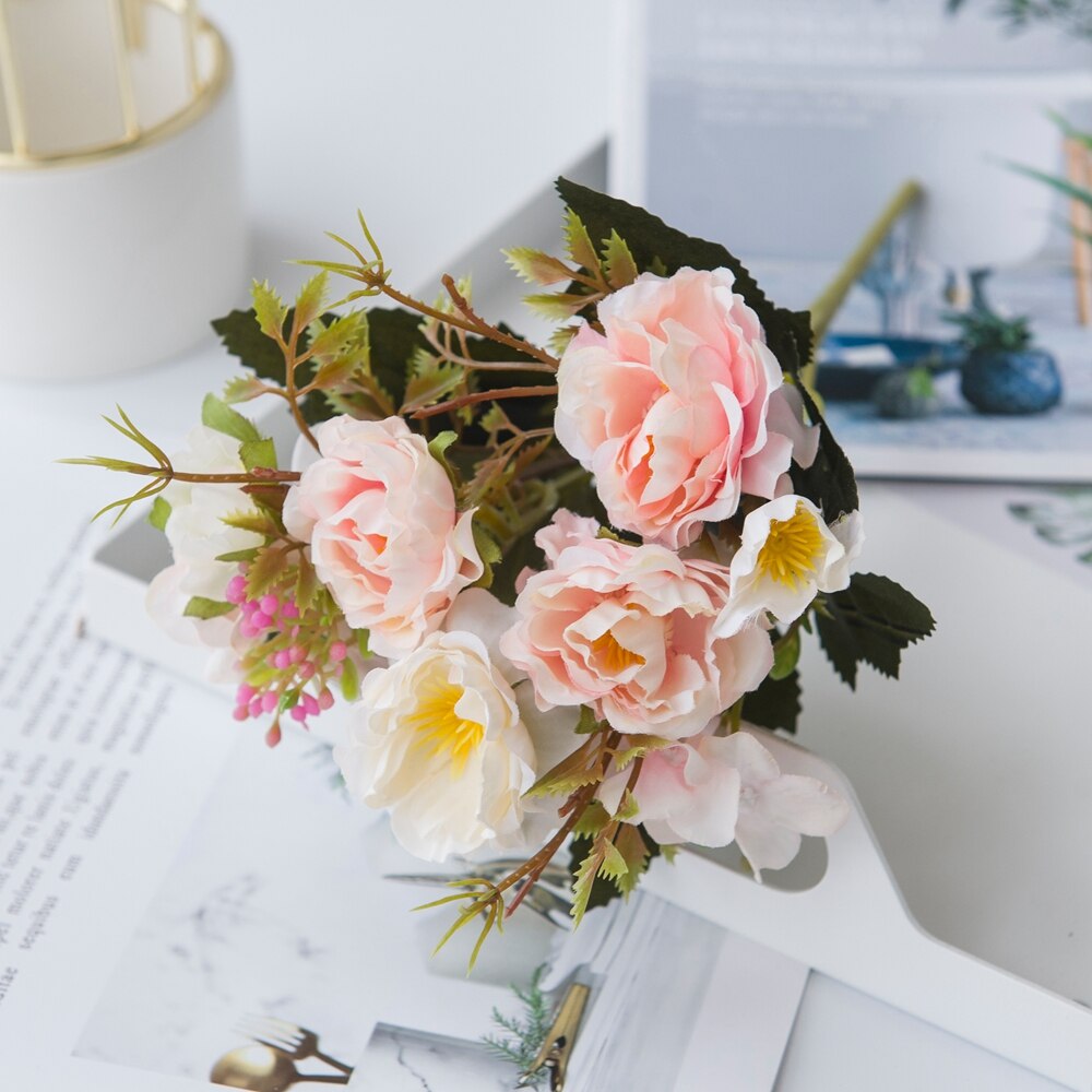 Künstliche Blumen Weihnachten Dekorationen Vasen für Heimat Hochzeit Dekorative Blumen die Seide Pfingstrose DIY Ornamentalen blumentopf: Rosa