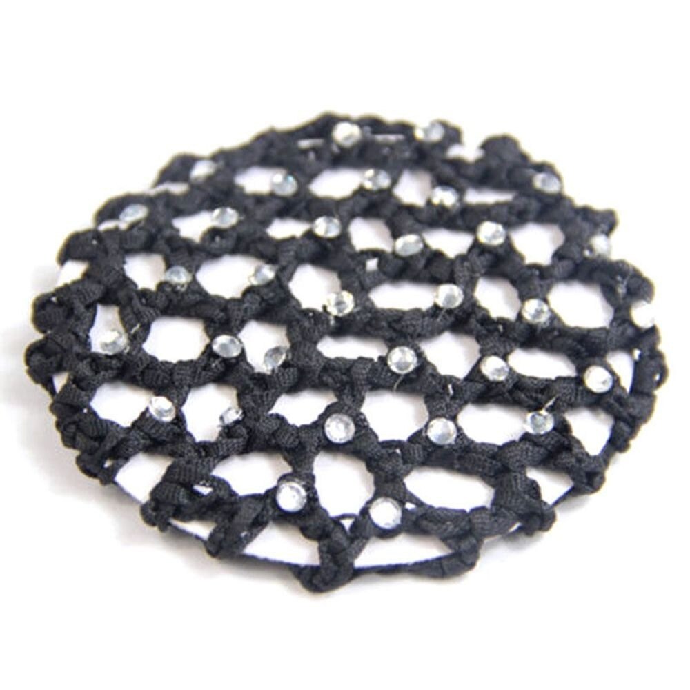 1Pc Hair Accessories Headwear Mesh Women Hair Bun Cover Snood Pearl Ballet Dance Skating Net Skating Crochet for Woman: Black