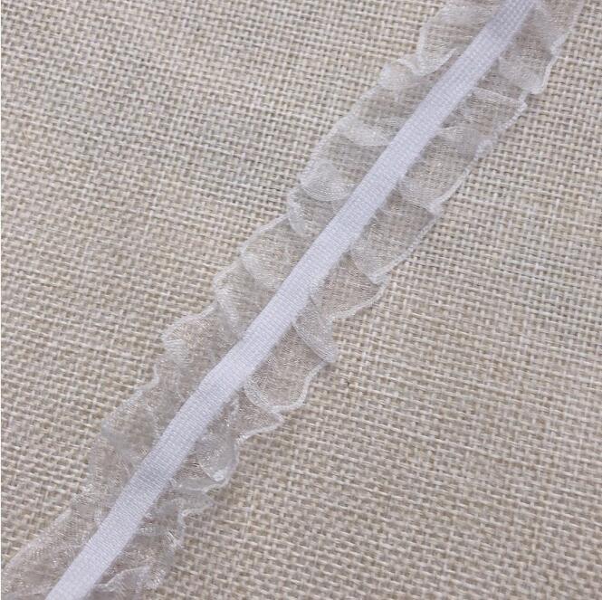 5 Yards Blauw Roze Diy Bilaterale Elastische Kant Trim Kledingstuk Stretch Ruffle Kant Stof Lint Kant Accessoires 2.5 Cm breedte: white