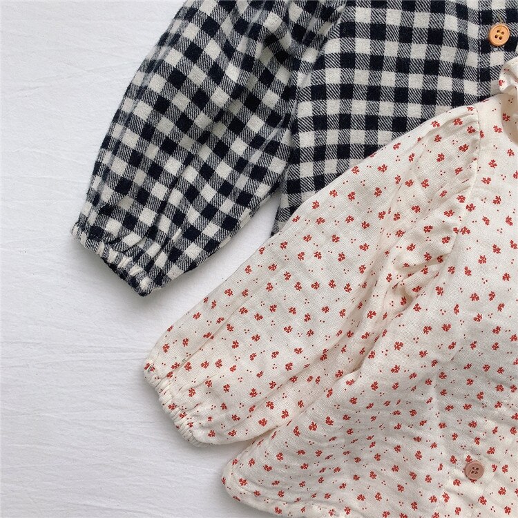 Camisetas de manga larga a cuadros para bebés y niñas Algodón puro, Tops florales suaves y cómodos para otoño