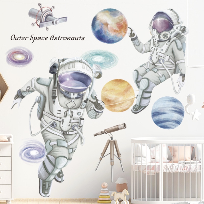 Verwijderbare Cartoon Ruimte Astronaut Muurstickers Voor Kinderkamer Decor Pvc Muurstickers Voor Babykamer Home Decoratie