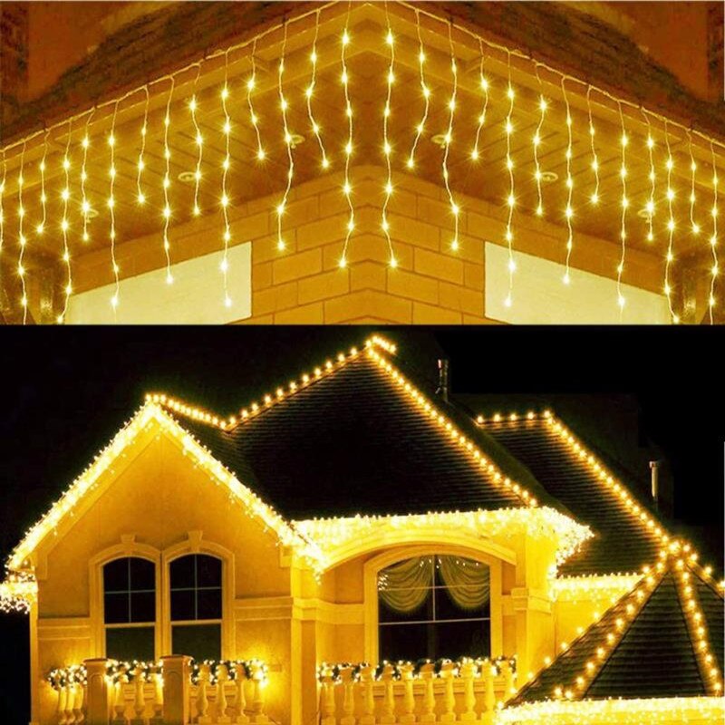 5M Waterproof Street Garland LED Curtain Icicle Light Droop 0.4-0.6m AC 220V/110V Festoon Year Christmas Lights for Outdoor: Warm White / EU plug 