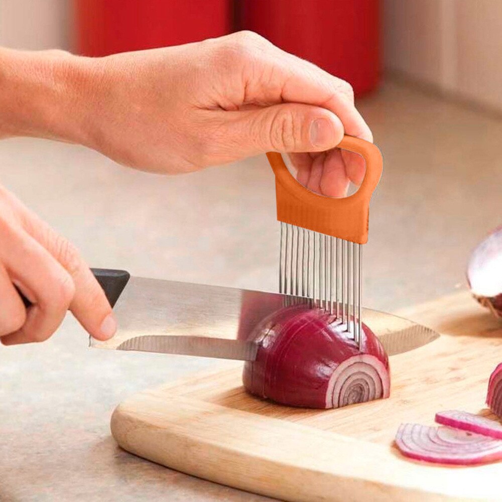 Stainless Steel Onion Needle Onion Fork Vegetables Fruit Slicer Tomato Cutter Cutting Safe Aid Holder Kitchen Accessories #50g