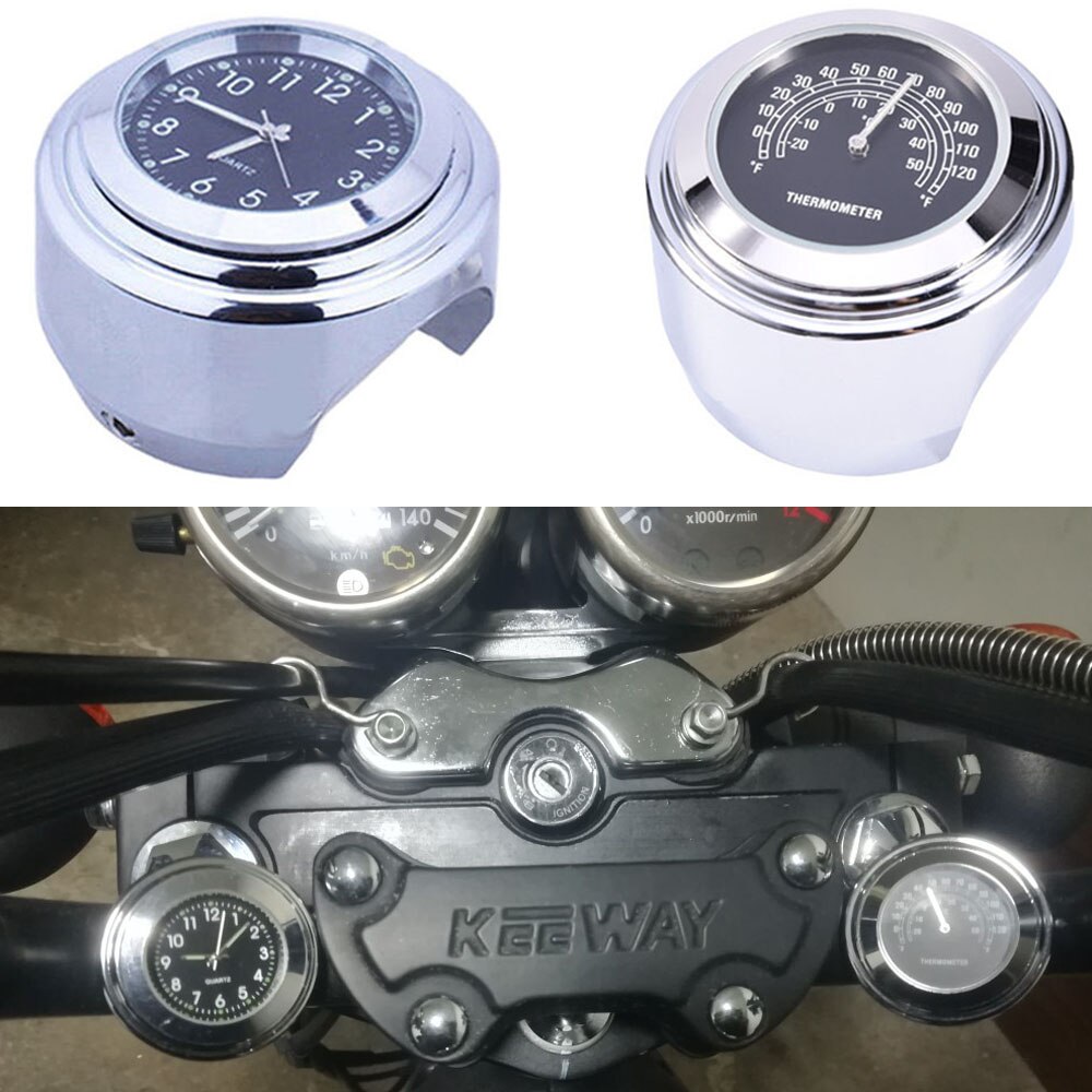Universele Waterdichte 7/8 "Motorcycle Stuur 22-25mm Mount Temp Thermometer Klok Moto Horloge voor Harley Motorfietsen Accessoires: Thermometer Clock-BK