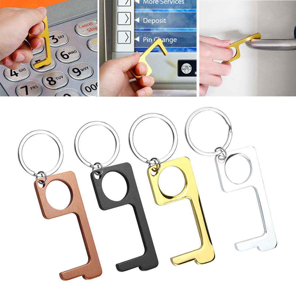 Portable EDC Door Opener Press Elevator/Door Handle Tool with Hook Antimicrobial Alloy Mini Door Opener