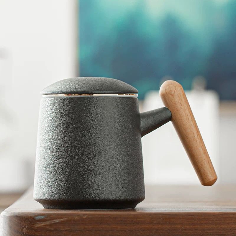 Kaffekrus keramisk te kop te adskillelse stor kapacitet filter med dæksel guofeng krus hjem par personlig kontor kop boks: 380ml 10