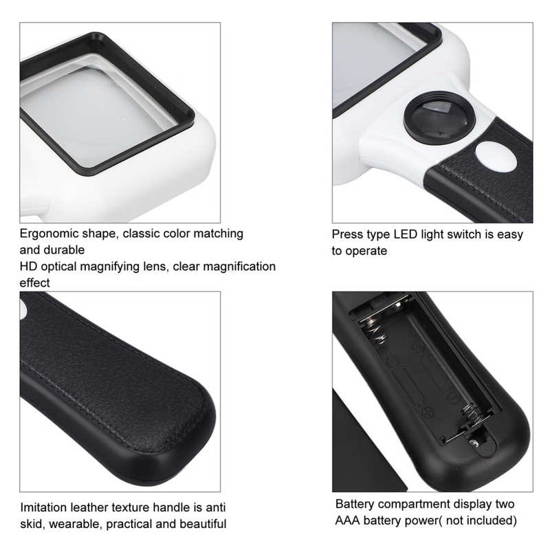 Handheld Magnifier LED UV Lights Handheld Magnifying Glass Shatter Proof Illuminated Scratch Proof for Reading for Low Eyesight