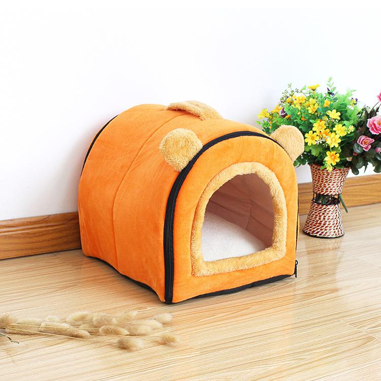 Confortable chat grotte belle Bow chiot hiver lit maison chenil polaire doux nid pour petit moyen chien maison pour chat: Jaune / S