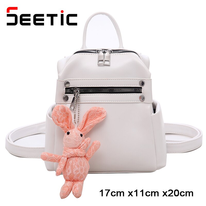 Seetic Mini Rugzak Vrouwen Pu Lederen Schoudertas Tienermeisjes Multifunctionele Kleine Rugzak Vrouwelijke Dames Schooltas: White Backpack / With Pendant