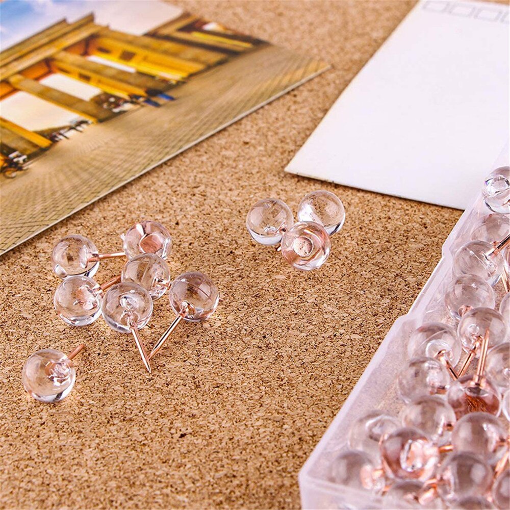 100 Stks/doos Transparant Rose Gold Kleur Push Pins Thumb Punaise Board Pins Tekening Foto Muur Studs Kantoor Schoolbenodigdheden