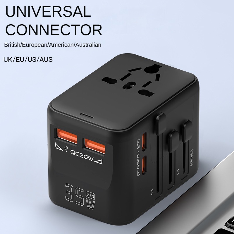 El enchufe adaptador universal GAN de 35 W es un convertidor de enchufe de viaje multifuncional que se puede utilizar en múltiples formas: Negro