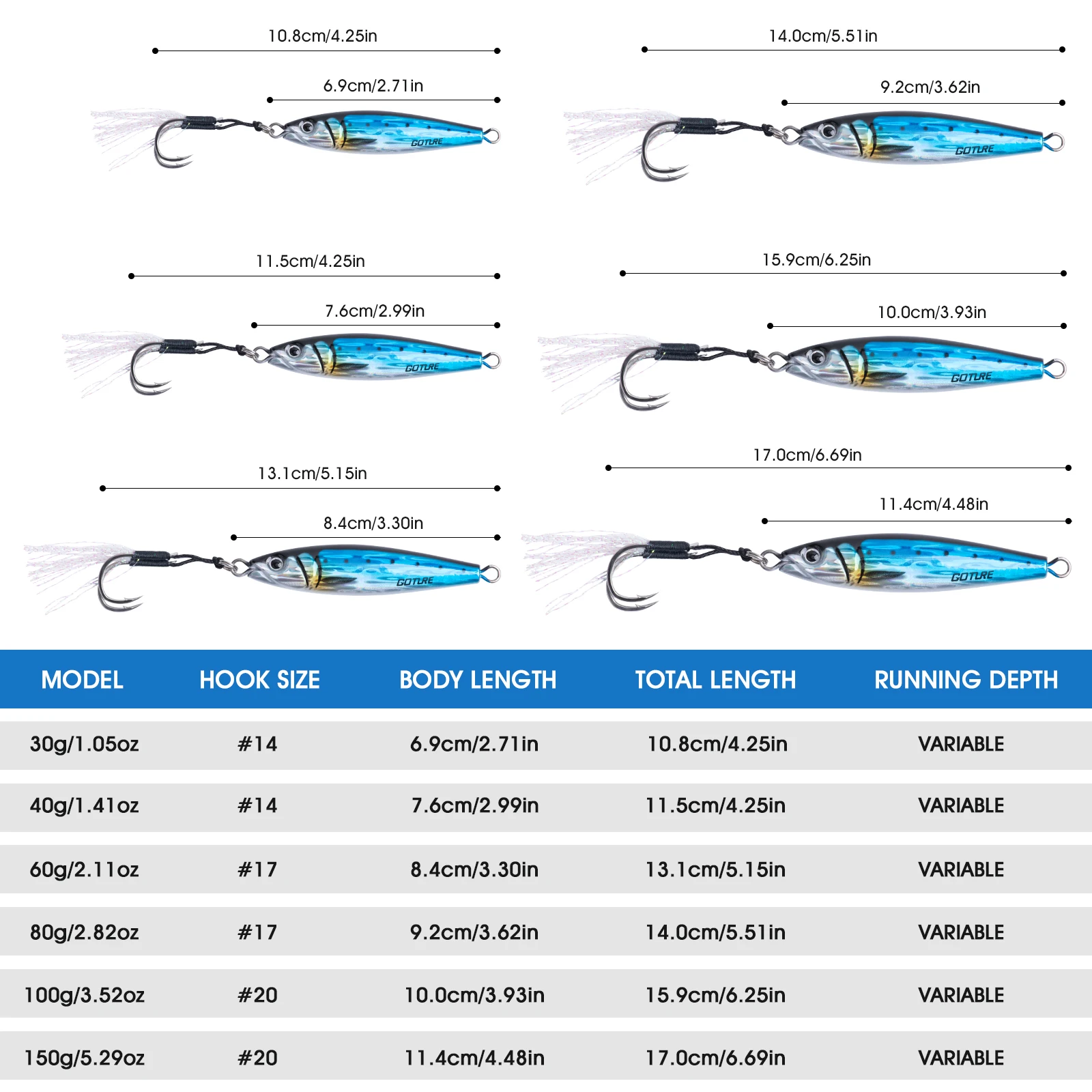 Goture métal coulant appât 30g 60g 80g 100g 150g grands gabarits métalliques verticaux leurre de pêche en haute mer leurre de gabarits d'eau salée appât dur