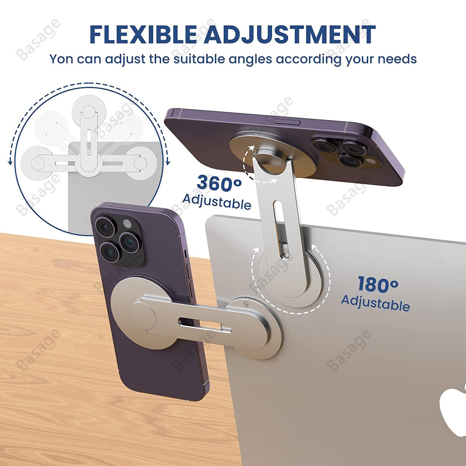Uchwyt do laptopa Continuity Flip do iPhone'a, wąski magnetyczny uchwyt na telefon, obrotowy o 180 stopni ° do laptopów i monitorów, regulowane ramię magnetyczne