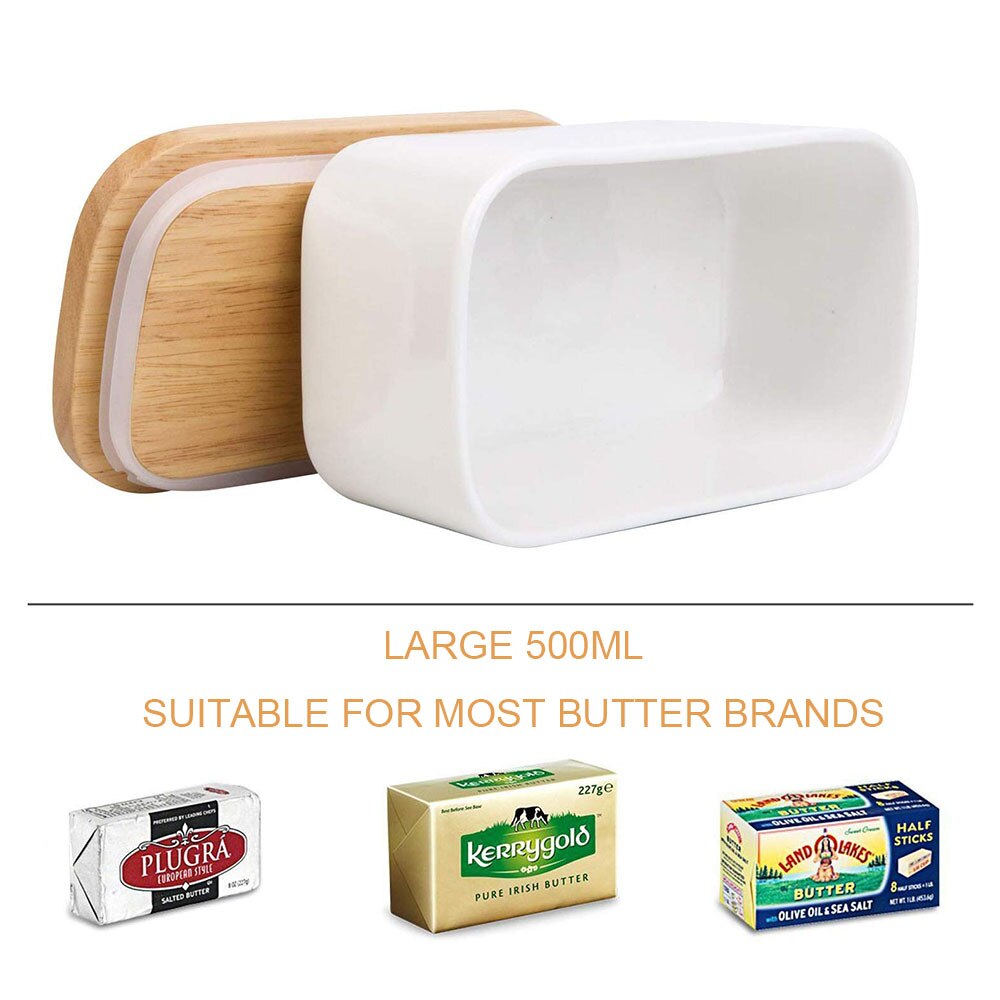 Nordic Ceramic Butter Box Wood Cover With Knife Butter Sealing Plate Storage Tray Dish Cheese Kitchen Food Container Butter Dish