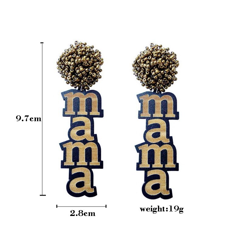 Seed Bead Dome Topper Earring Block Letter MAMA Dangle Wooden Earrings Mother&#39;s Day Baby Shower Attire Beaded &amp; Mom EAR0897: XUAN CAI