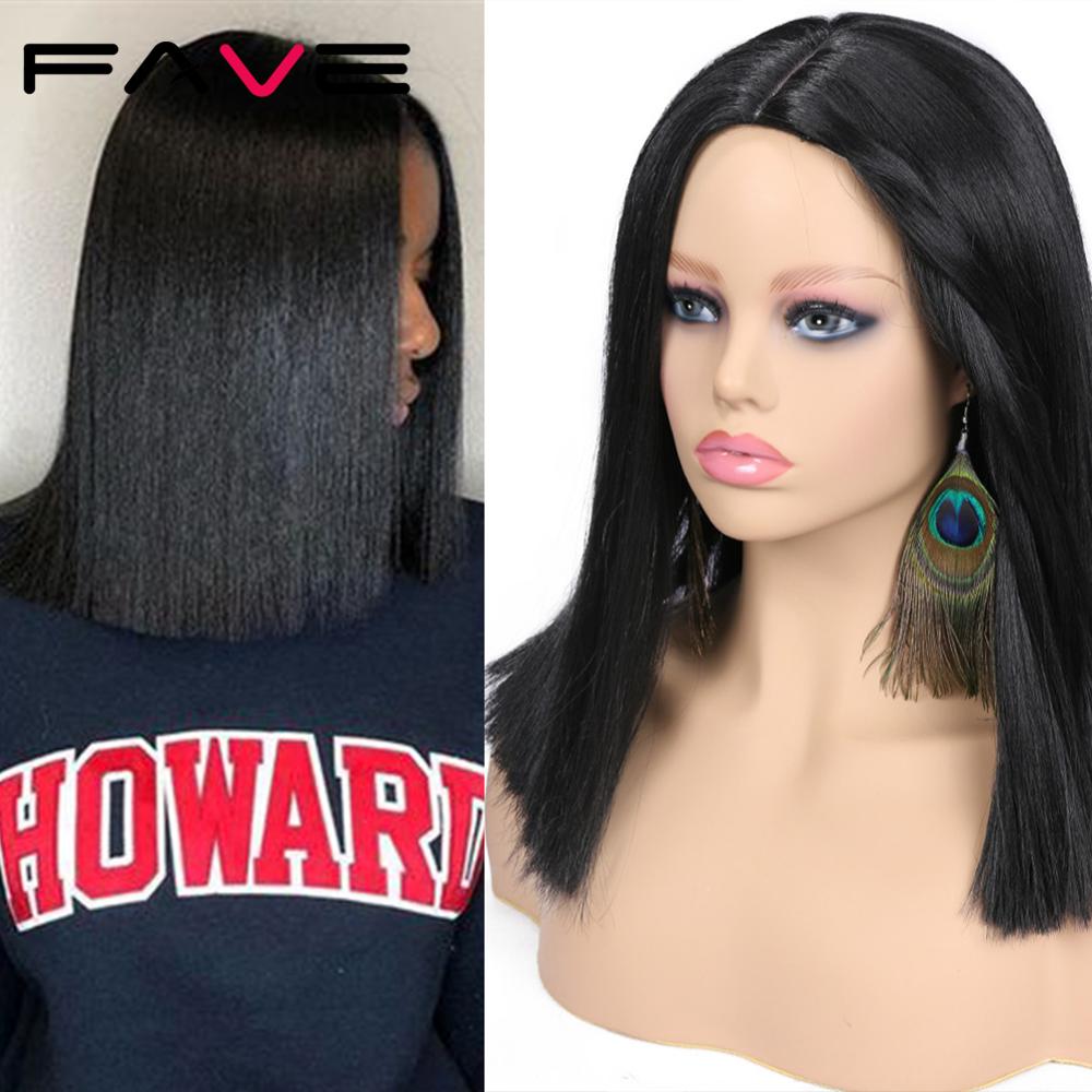 Yndlings syntetisk bob paryk lige sort rød pink blå grå orange farve varmebestandig fiber syntetisk cosplay festhår til kvinder: Naturlig sort