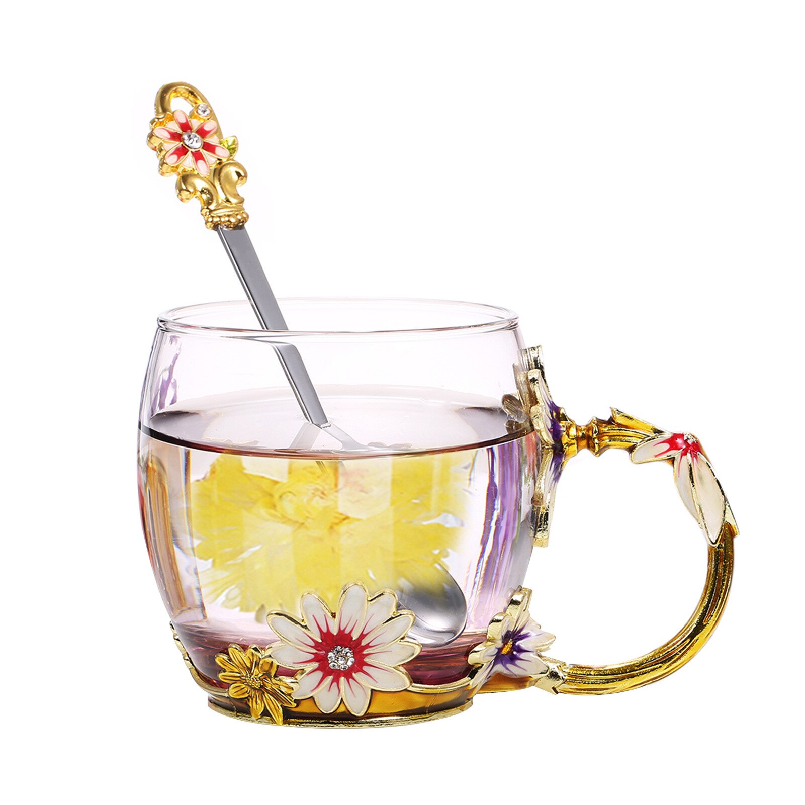 Enamel Technology Enamel Chrysanthemum Glass Color Tan Thickened Glass Coffee Cup Yogurt Cup Perfect Drinking Tool: Coffee 320ml