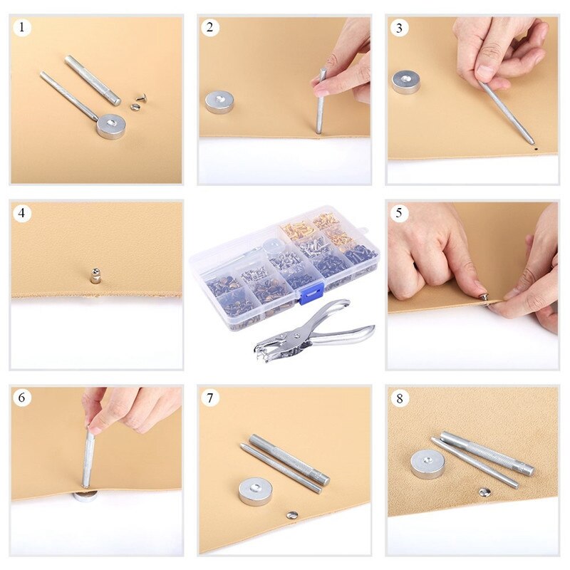 180 Sets 3 Maten Lederen Klinknagels Double Cap Klinknagel Buisvormige Metalen Studs Met 3 Stuks Setting Tool Kit Voor Leer craft