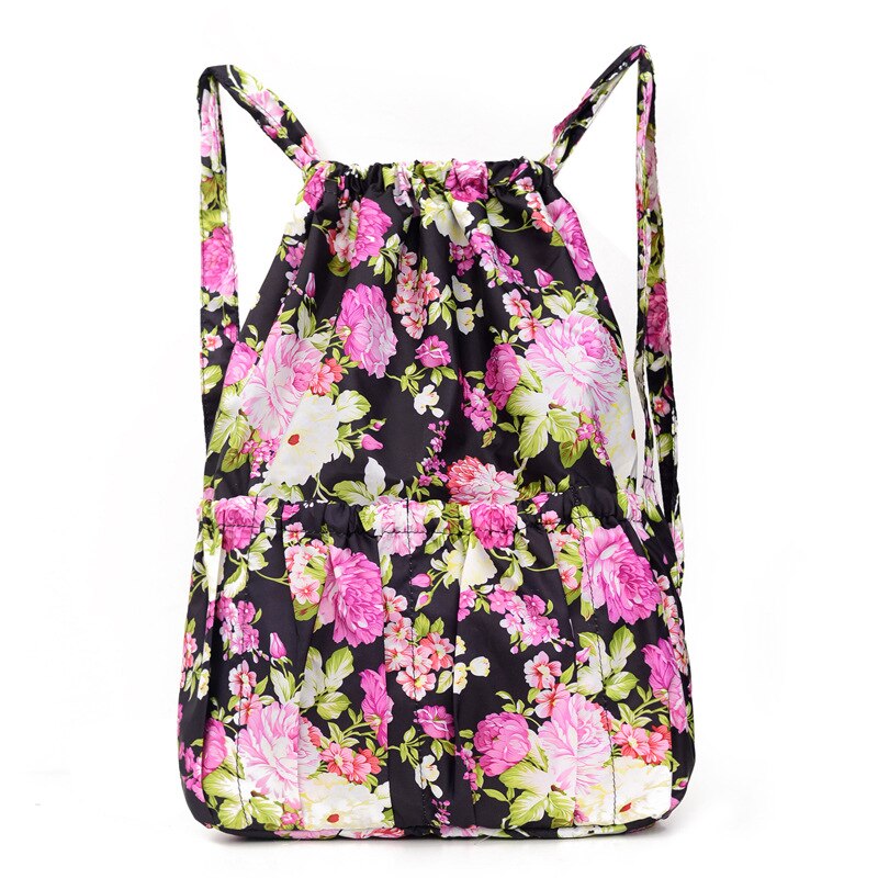 Drawstring Backpack Women, Lady Nylon Backpacks Large Capacity, Floral Backpacks Printings Shopping Bags For Travel And Fitness: Style 14