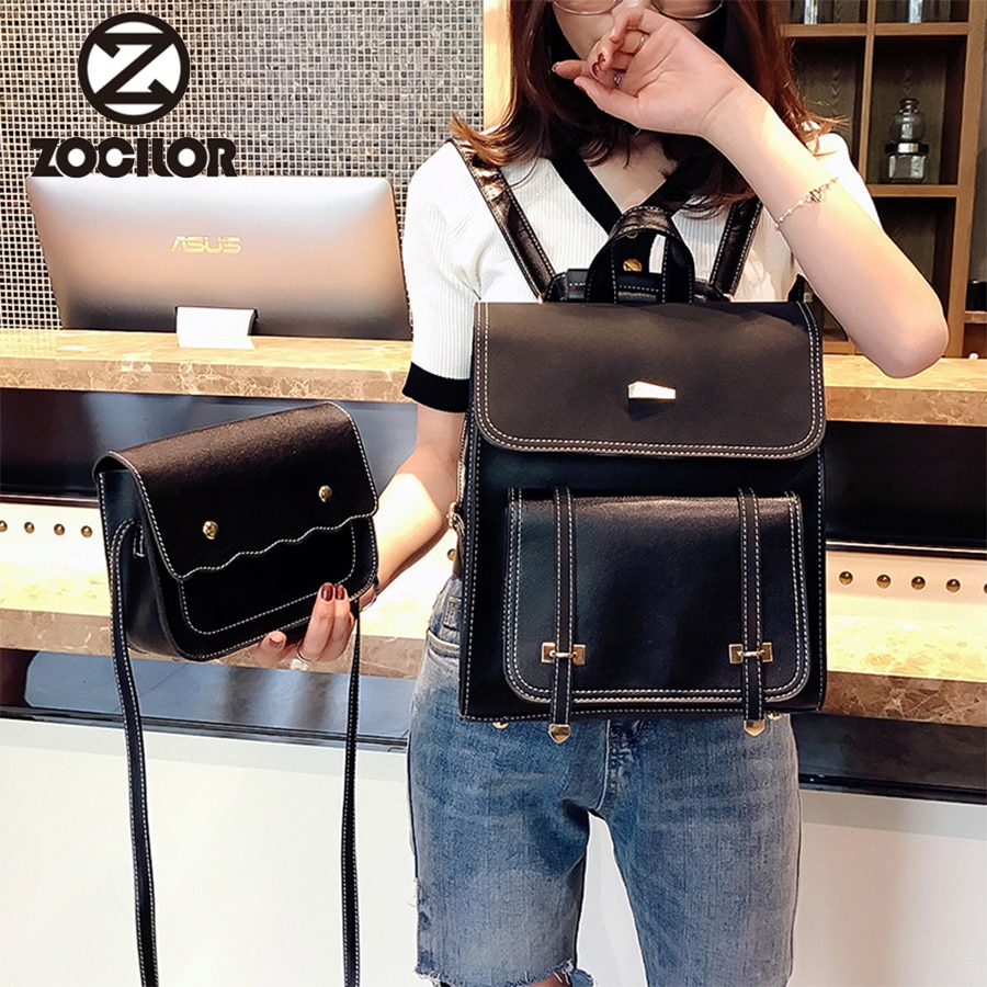 Two sets Women Backpack pu Leather Backpacks Teenage Girls Female School backpack Shoulder Bag