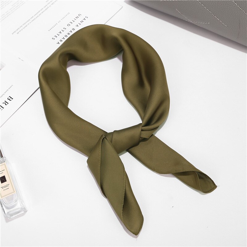 70*70cm Imitation soie doux solide écharpe pour les femmes foulard carré foulards bureau dame accessoires sac vêtements ornement: 10 Army Green
