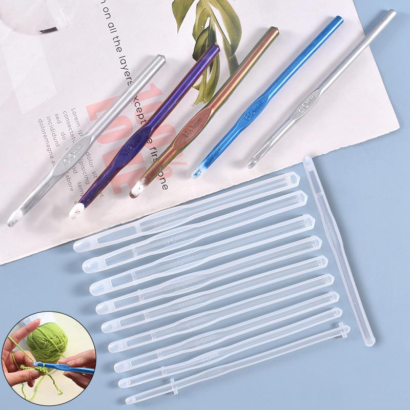 DIY Crystal Crochet Hook Resin Mold Transparent Epoxy Resin Knitting Hook Needles Braiding Hand Sewing Tools Silicone Mold