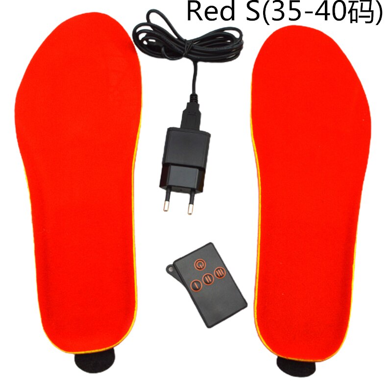 Intelligent Wireless Remote Heated Insoles Foot Warming Pad Feet Warmer Sock Pad Mat Winter Outdoor Heating Shoe Insoles: 01 EU Red S