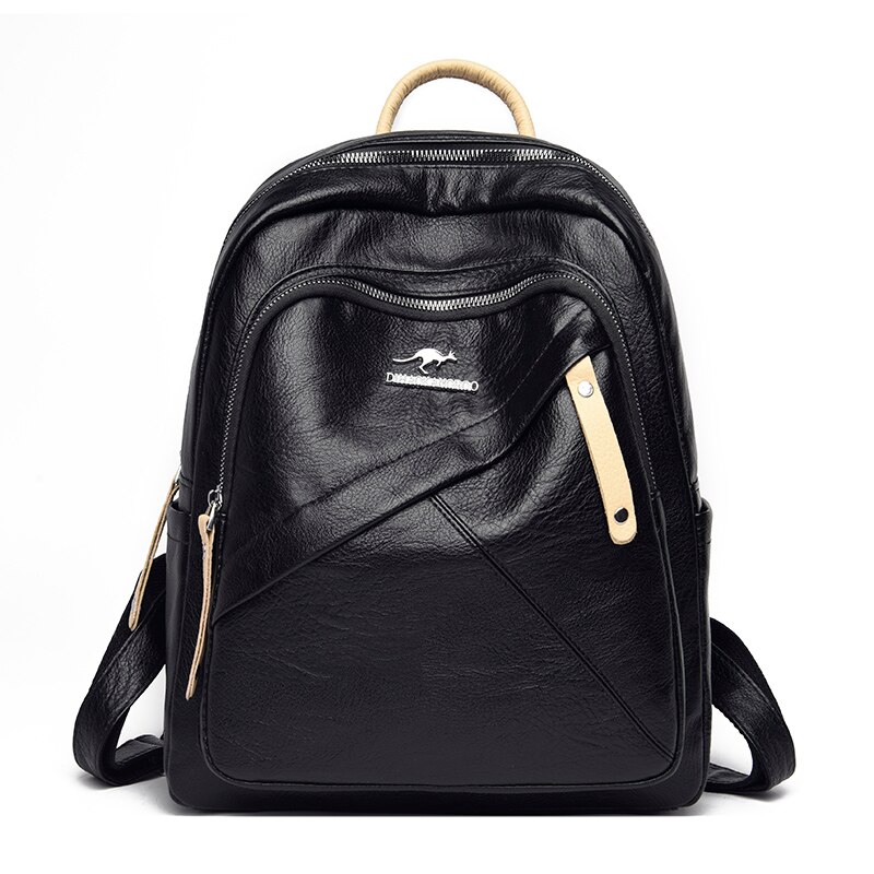 Multifunctionele Reizen Rugzak Mochilas Vrouwen Waterdichte Anti-Diefstal Lederen Rugzakken Voor Meisjes Vrouwelijke Schoudertas: Black With Beige