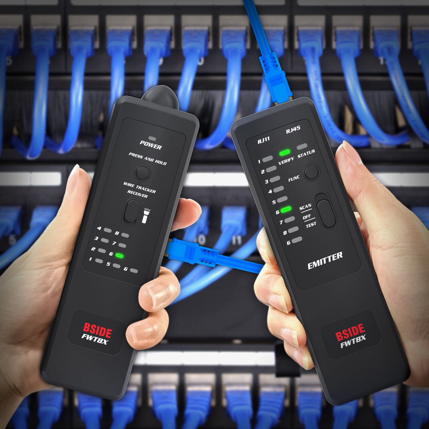 BSIDE-FWT8X Wire Tracker RJ11 RJ45 Ethernet LAN Cable Tester Line Finder Dual Mode Network Finder with Flashlight