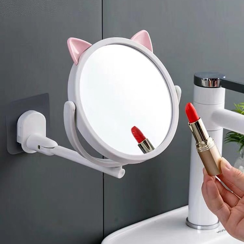 Gratis stansning vægophæng lille spejl badeværelse væg makeup spejl husholdnings badeværelse vægmonteret badeværelse spejl