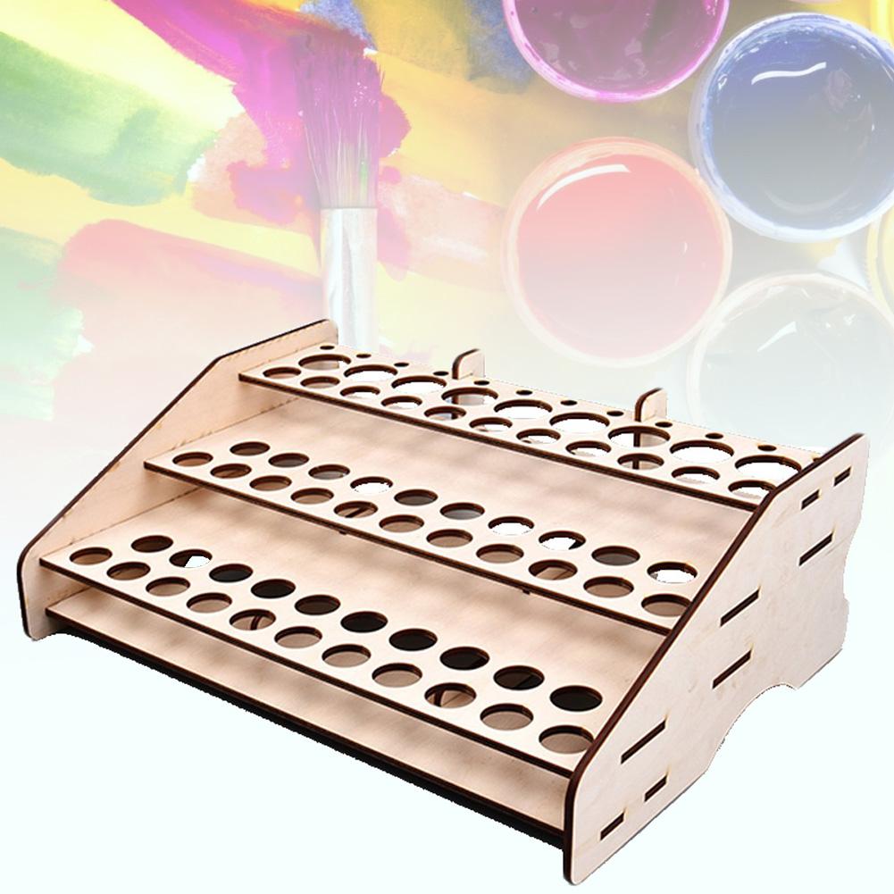 74 Holes Wood Acrylic Paints Rack Artist Supply Paint Rack Stand with Mark Pen Storage Rack Pigment Rack 3 Layers