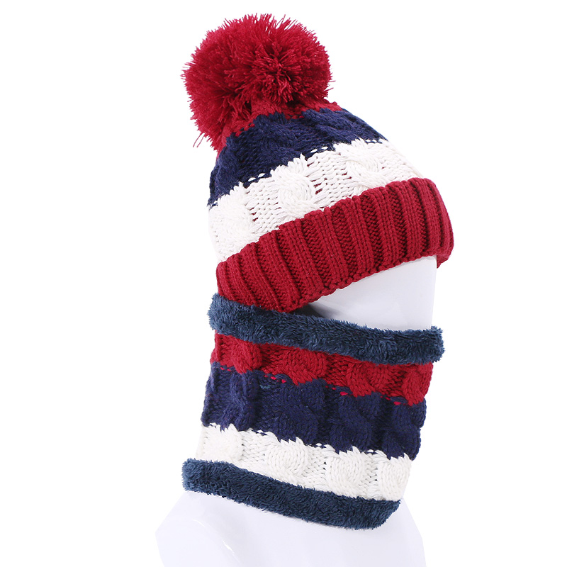 Vinter pompon hat og tørklæde sæt til kvinder strikket tykke varme piger motorhjelm hatte med foring kvindelig hals ring tørklæde 2 stykke sæt: E