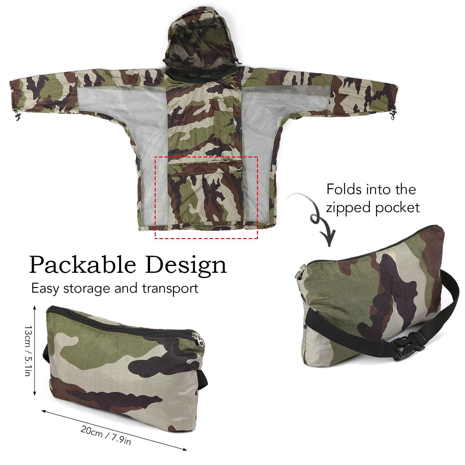 Breathable Bug Jacket with Zippered Hood Mosquito Repellent Mesh Net Shirt Clothing for Men and Women