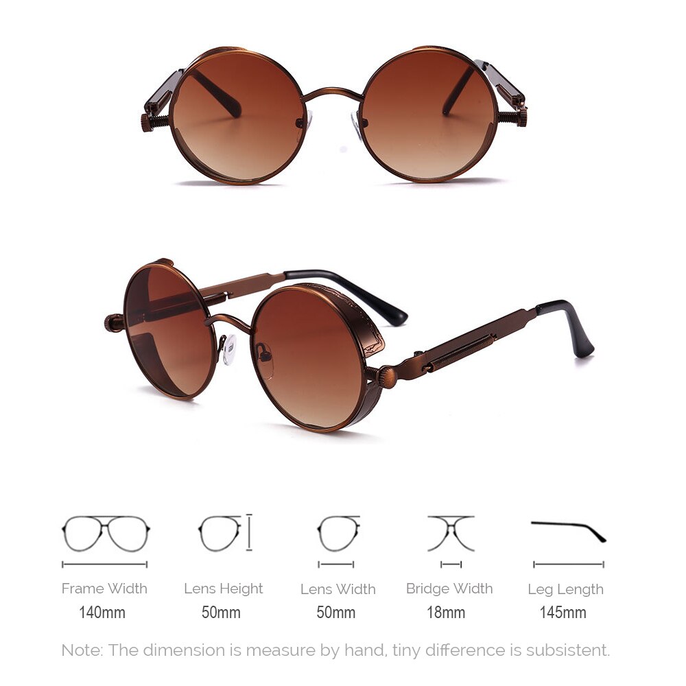 VIVIBEE Vintage Steampunk Red Sunglasses Men Round Punk Alloy Metal Retro Sun Glasses Women Goggles Gothic Style Shades