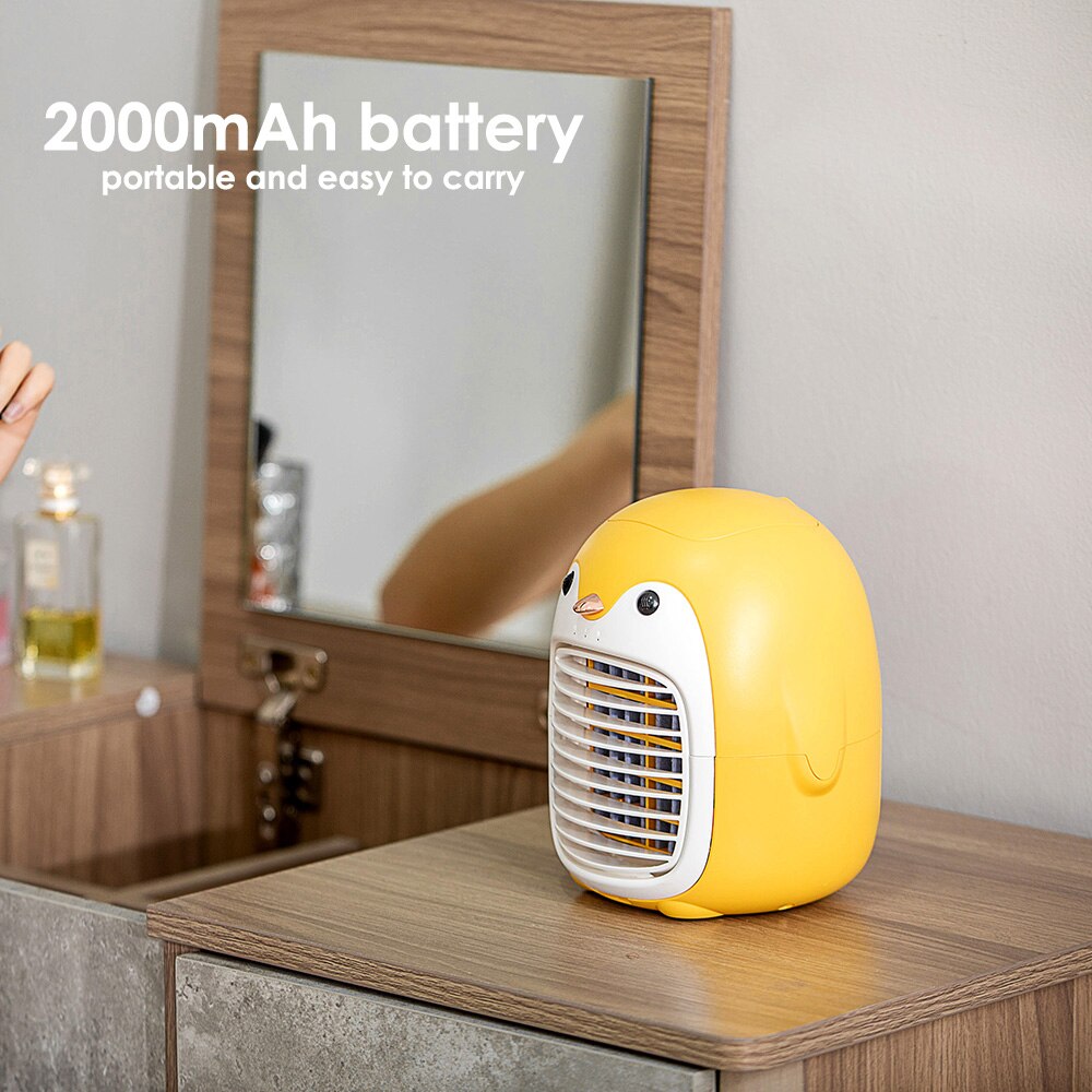 Leuke Pinguïn Zomer Cooling Fan Desktop Oplaadbare Airconditioner 2000Mah Draadloze Water Mist Ventilator 3 Snelheden Aanpassing