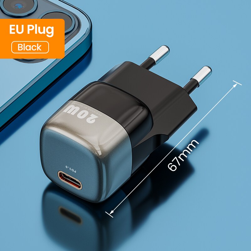 KUULAA Super Si USB C ładowarka 20W typ C PD szybkie ładowanie dla iPhone 13 12 11 Max Pro XS 8 Plus dla iPad Air 4 iPad 2020 Mini: EU Black