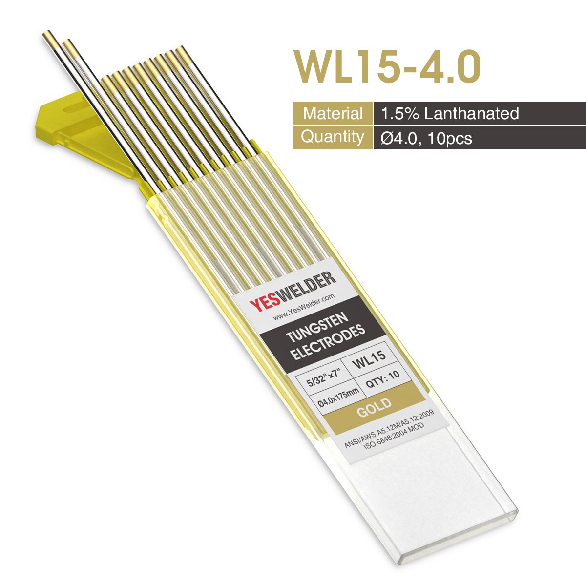 YESWELDER 10pcs/set Tungsten Electrode Weld Rods for TIG torch Welding Machine Electrode Weld Tungsten Rod: WL15-4.0