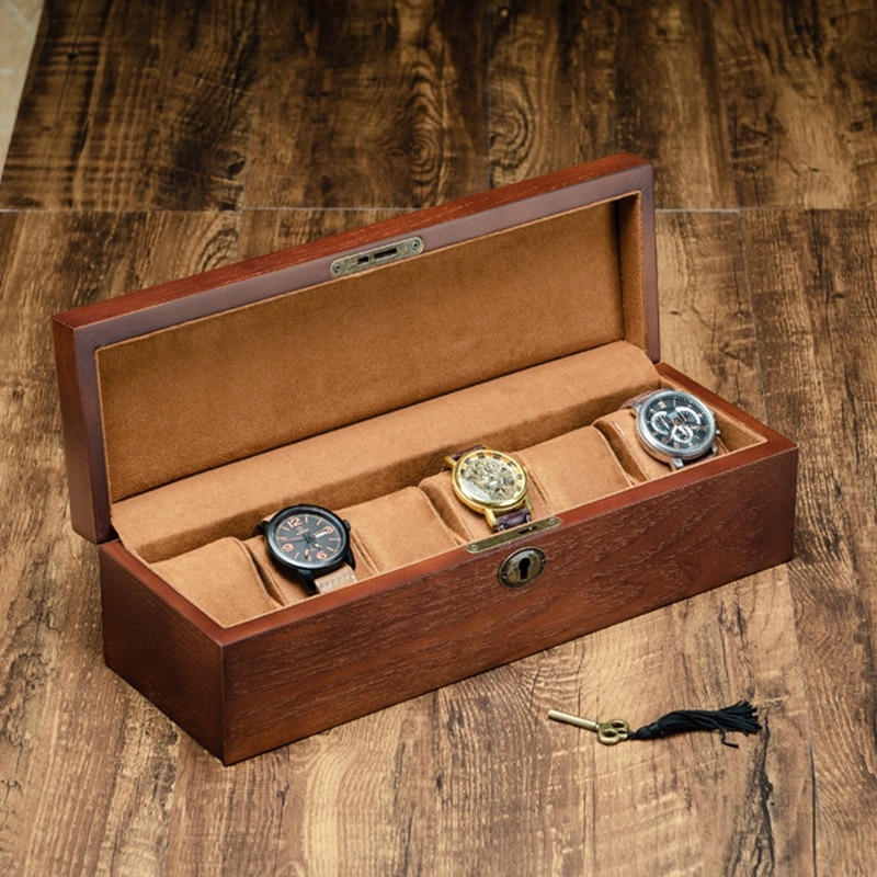 Luksus træ urkasse ur holder boks til ure top smykker organisator boks gitre ur arrangør firkantet