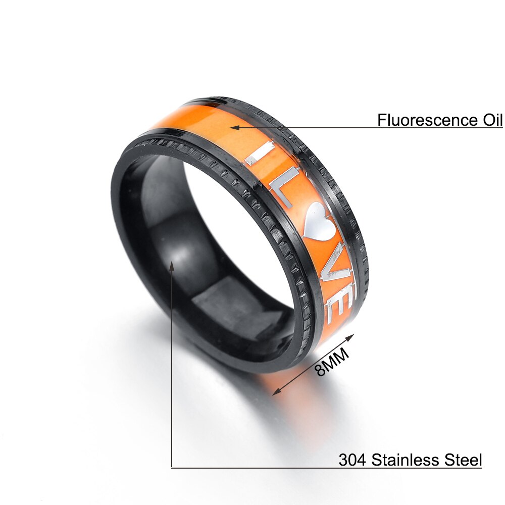 Anillos fluorescentes con letras de amor para hombre y mujer, joyería con brillo en la oscuridad, color negro, luminoso, a la , talla 13