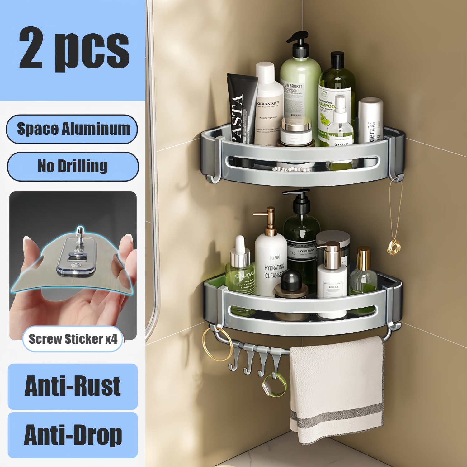 Badkamerplank Geen oefening Muur gemonteerd Shampoo -fles Douche hoekrek Toilet Opslagrek Aluminium Badkamer keukenaccessoires: Licht Groen