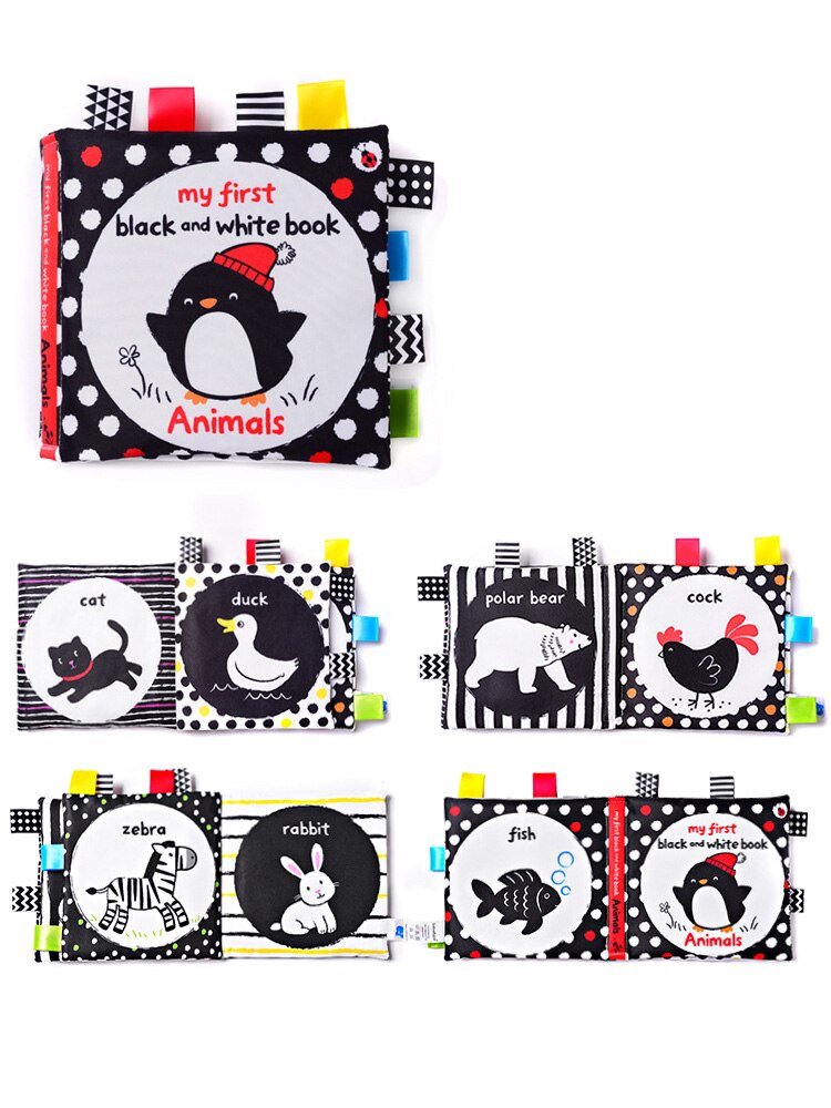 Baby visual excitement book quiet book black and white enlightenment educational toy animal cloth book baby books 0 12 months: Animals book