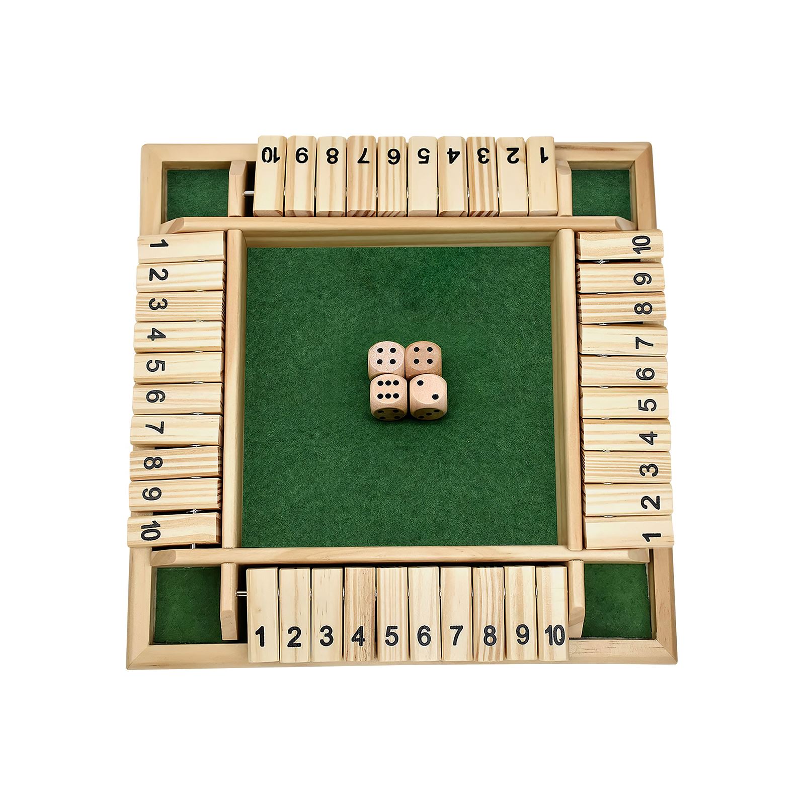Deluxe Four Sided 10 Numbers Shut The Box Board Game Set Dice Party Club Drinking Games for Adults Families: 4