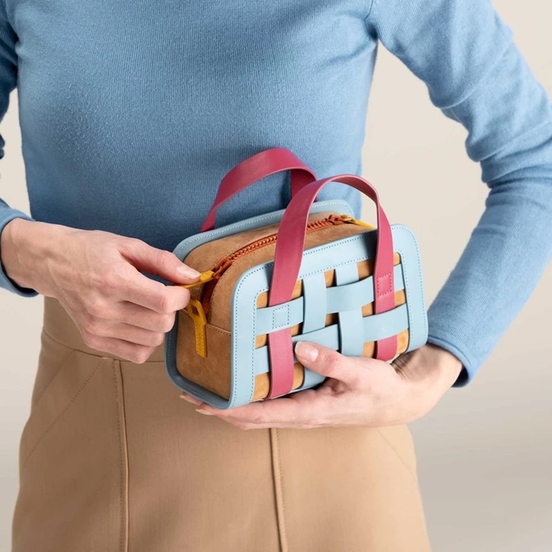 Gepaneelde geweven handtas voor dames, koreaanse kleine vierkante schoudertassen, chique damestas