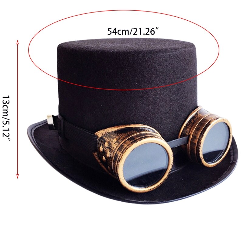 Vintage svart steampunk hatt utrustning glasögon punk hatt gotisk huvudbonad festdekoration hatt halloween tillbehör