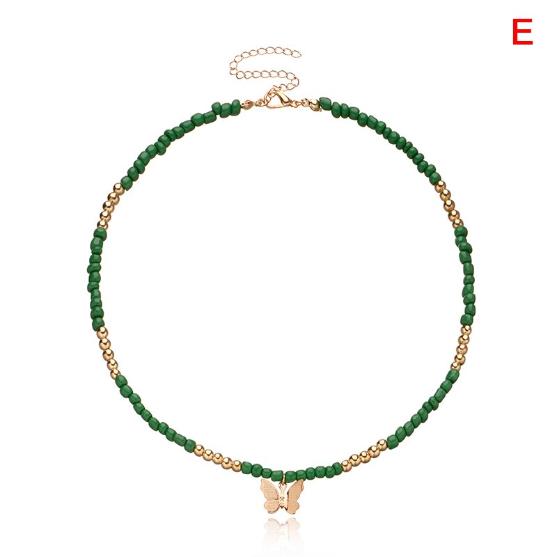 Handgemaakte Seed Bead Choker Kleurrijke Kralen Korte Kraag Ketting Voor Vrouwen Beach Party Sieraden: E