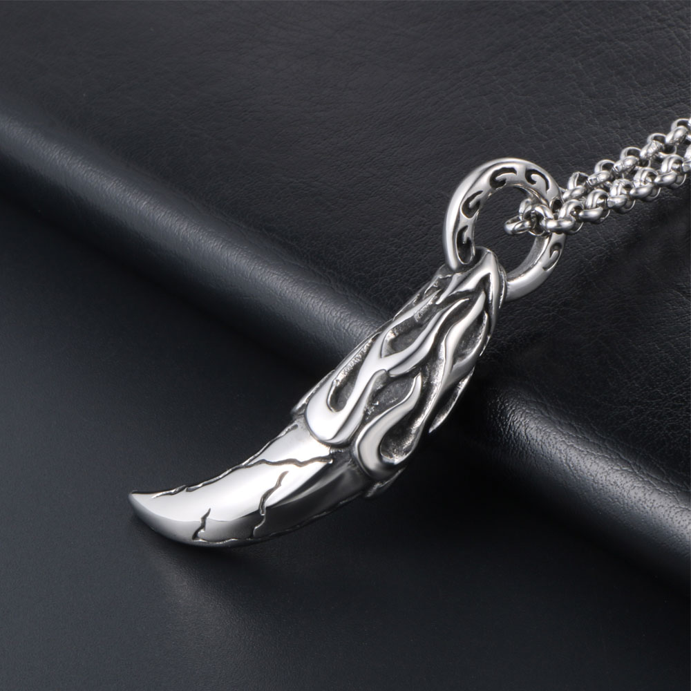 JHSL Stainless Steel Man Men Wolf tooth Pendant Necklace Birthday Jewelry for Male