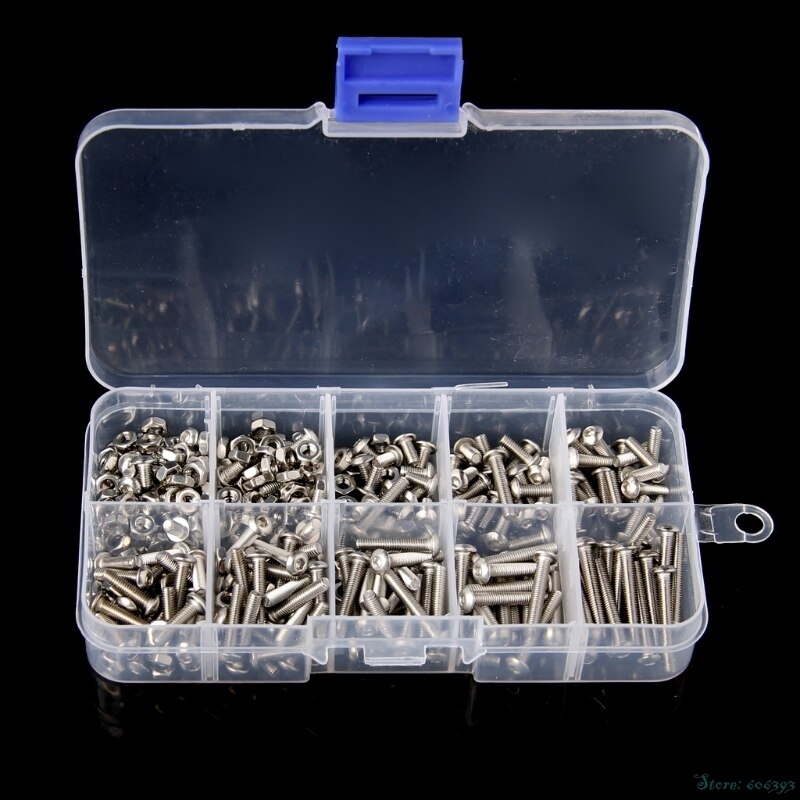 340Pcs/Set M3 3mm Stainless Steel Button Head Allen Bolts Screws Nuts Assortment Kit