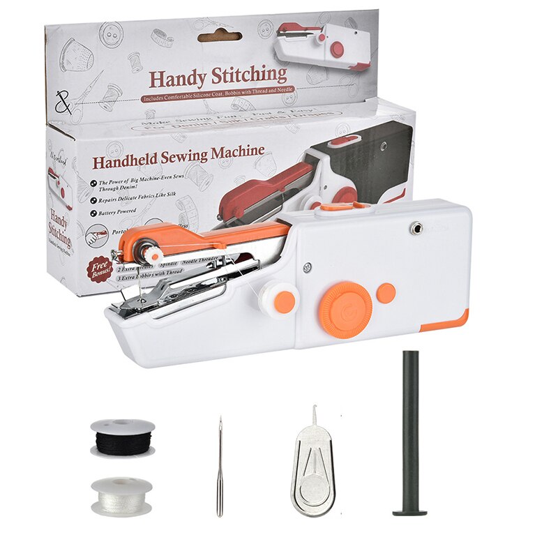 Handheld Sewing Machine Portable Mini Hand Electrical Household Repairing Portable Stitch Tool Kit To Beginners DIY Fabric Craft: C