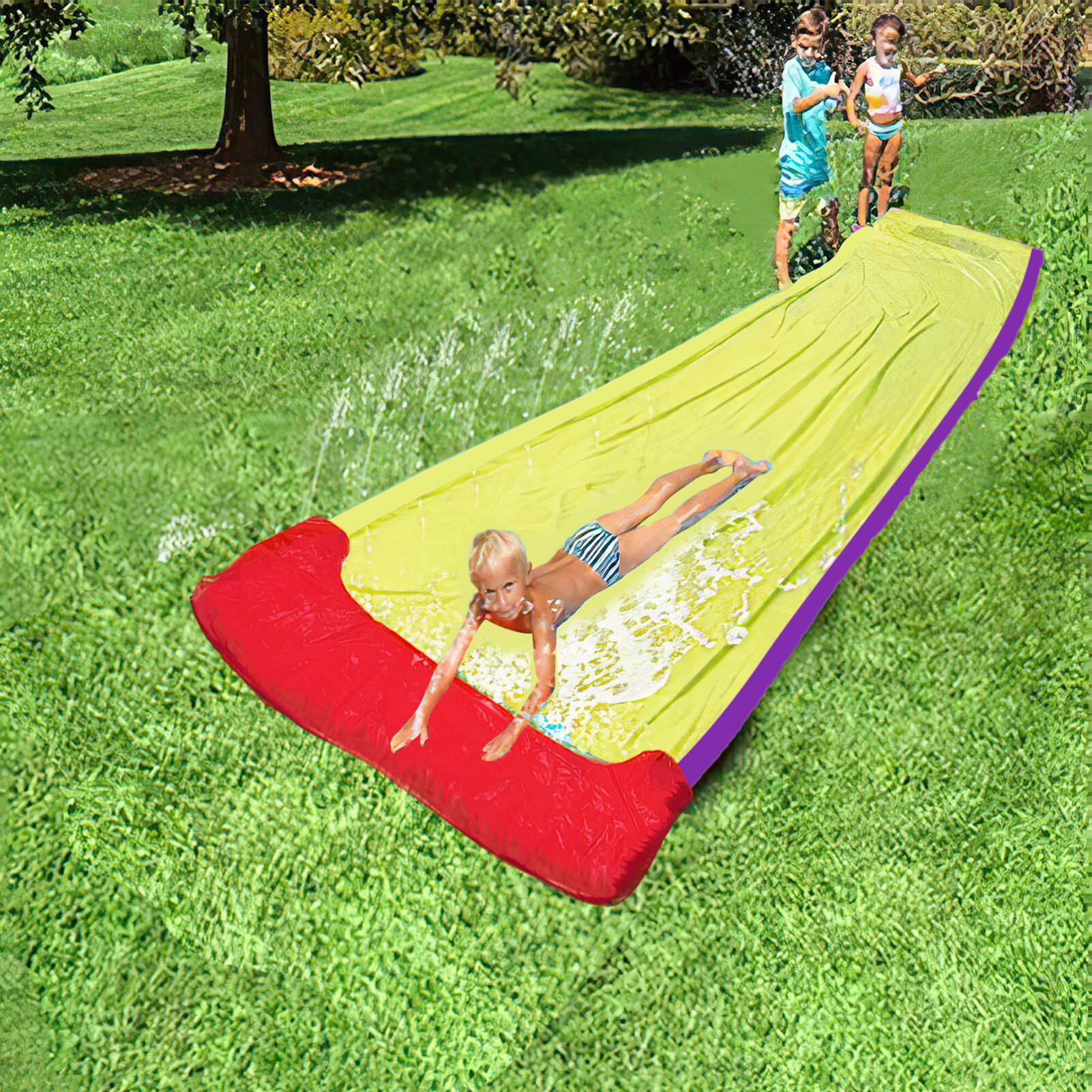 Double Single Inflatable Water Slide Mat Single Slip Slide Lawn Water Splash Waterslide For Kids Summer Outdoor Water Slide Toy