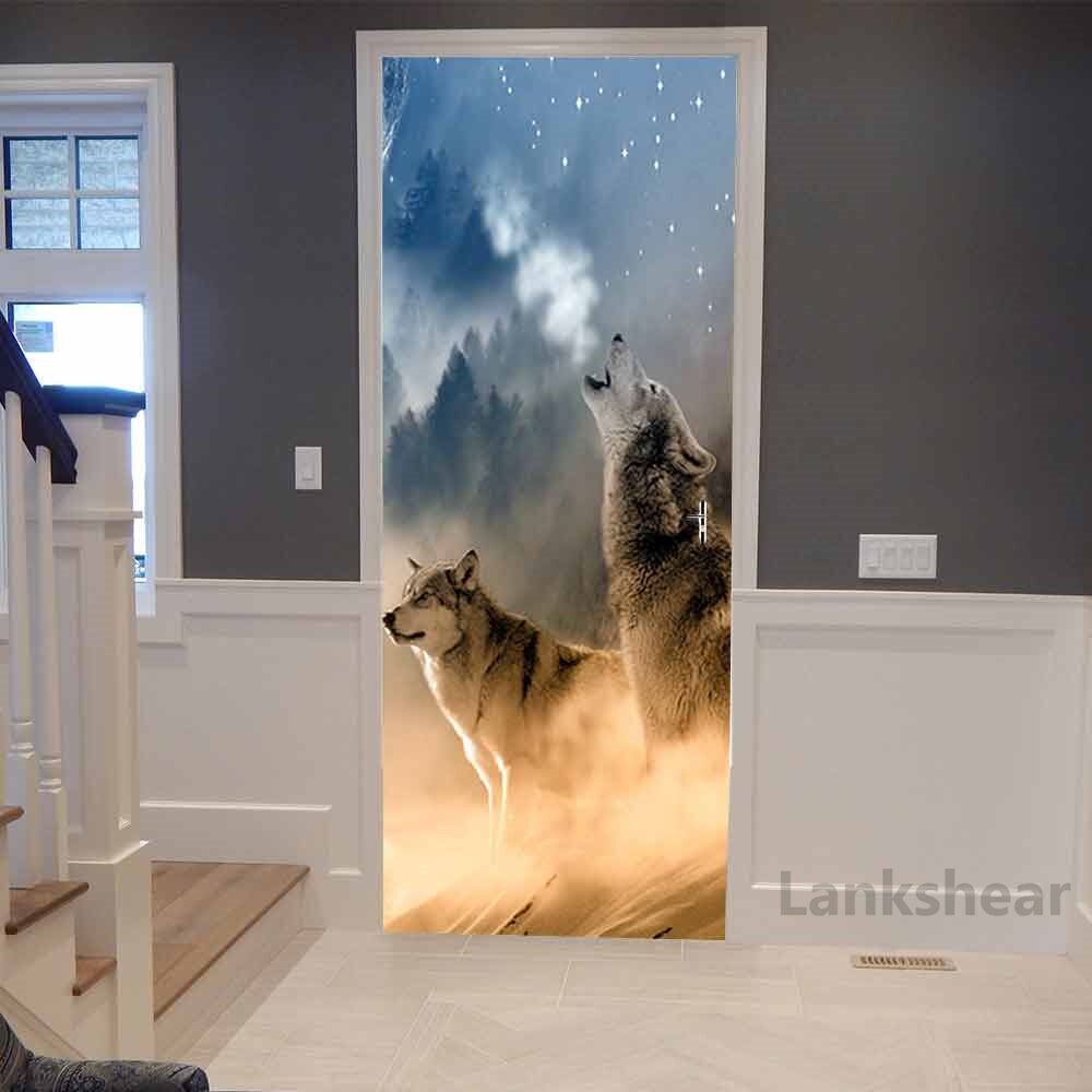 Criativo 3d lobo cão rugido para sala de estar quarto decoração da porta adesivo papel parede mural pvc auto adesivo à prova dselfágua decoração casa